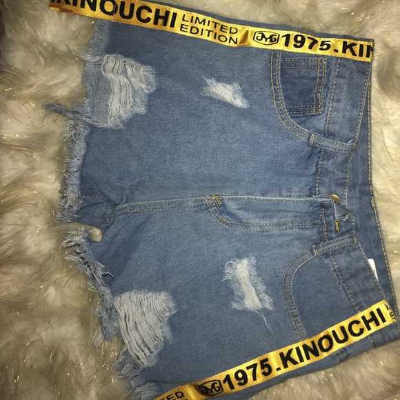 Distressed Denim Shorts with Yellow - Picture 5 of 5